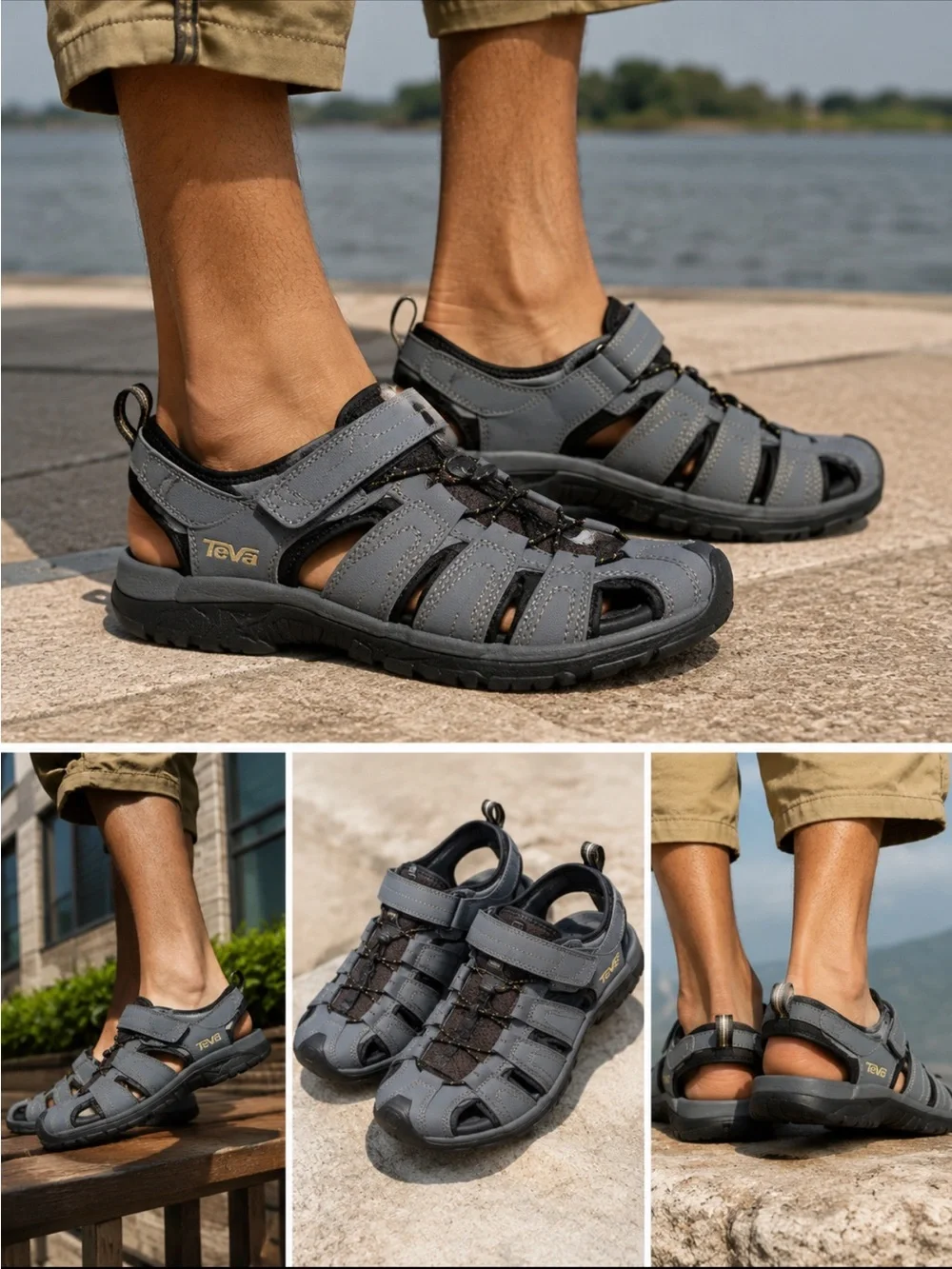 Teva Men's Gray Closed-Toe Outdoor Sandals with Secure Straps